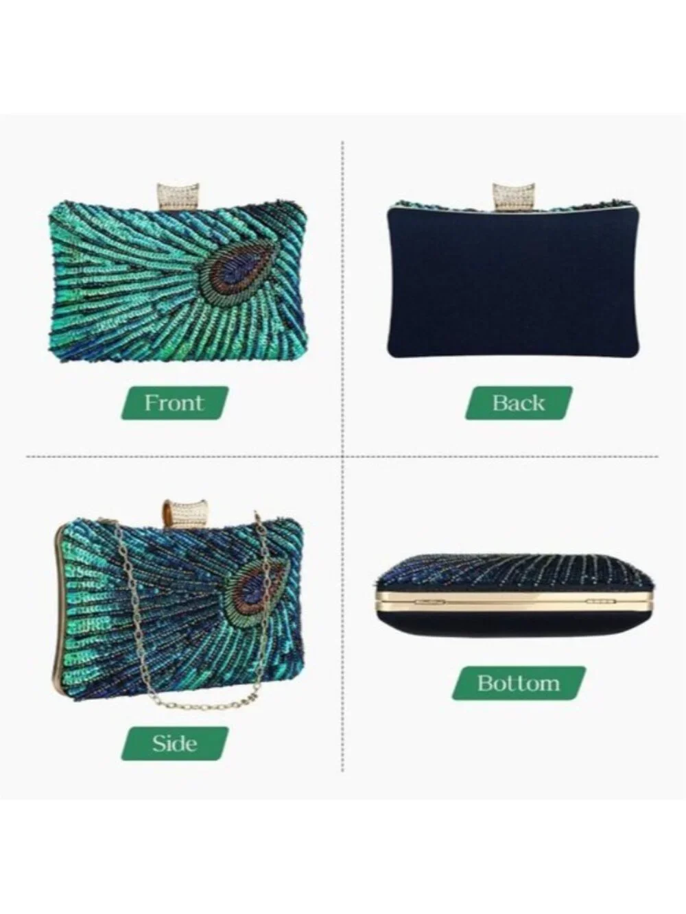 Crossbody Wedding Purse for Parties Beaded Sequin Peacock Evening Clutch